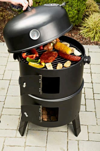 Multi 3-i-1 rund havegrill med 40 cm ryger, låg, termometer, haverøger