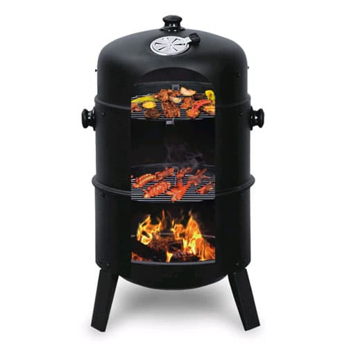 Multi 3-i-1 rund havegrill med 40 cm ryger, låg, termometer, haverøger