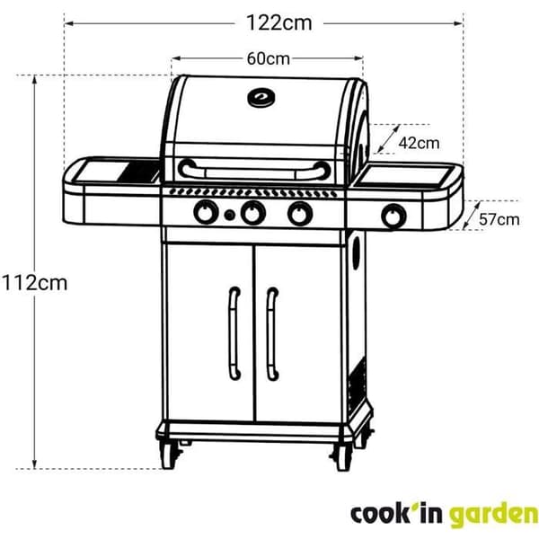 Gasgrill - COOK'IN GARDEN - FIDGI 3 - 3 brännare + Sidobrännare - Svart