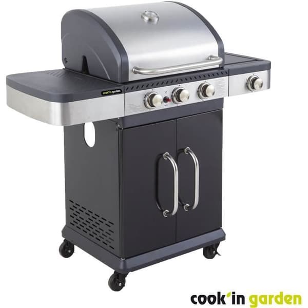 Gasgrill - COOK'IN GARDEN - FIDGI 3 - 3 brännare + Sidobrännare - Svart