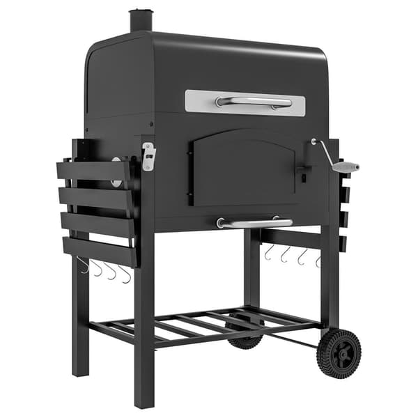 3-i-1 Kolgrill med Lock, Smoker och Förvaring, Mobil BBQ för Trädgård och Terrass