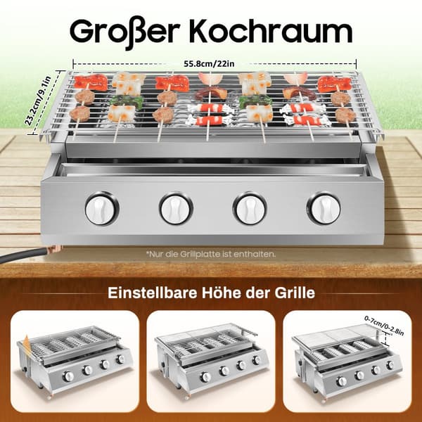 BBQ Propaanikaasu Grilli, 4 Poltinta, Helppo Puhdistus, Säädettävä Grillikorkeus