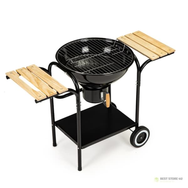 Havekulgrill med låg og hylder, rist, askeskuffe