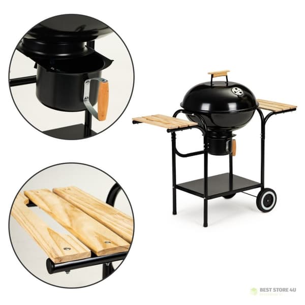 Havekulgrill med låg og hylder, rist, askeskuffe