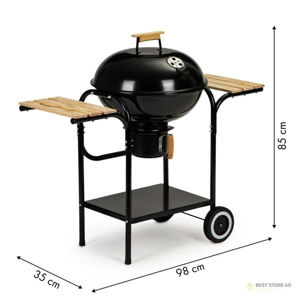 Havekulgrill med låg og hylder, rist, askeskuffe