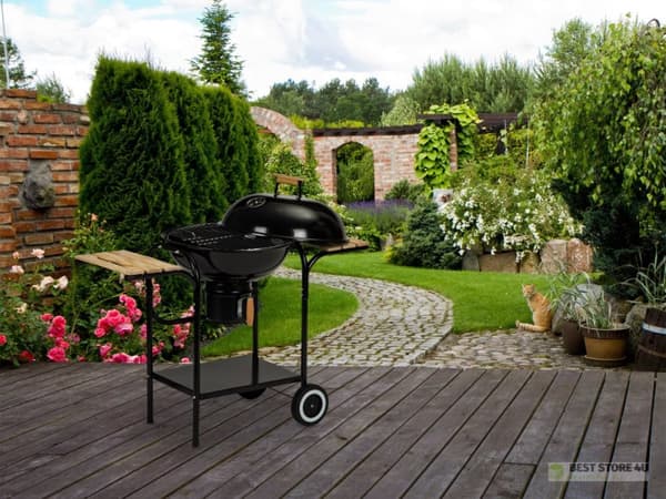 Havekulgrill med låg og hylder, rist, askeskuffe
