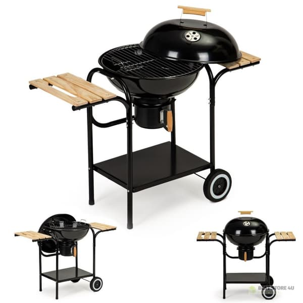 Havekulgrill med låg og hylder, rist, askeskuffe