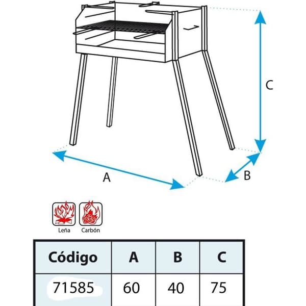 Grill - IMEX EL ZORRO - 71584 - Stål - 60x40x75 cm - Stöd för paellapanna