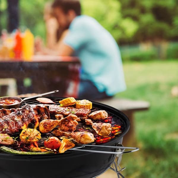 Relaxdays grill rond, portabel, lock, picknick, stor grillyta, kol d.36 cm. röd