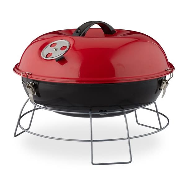 Relaxdays grill rond, portabel, lock, picknick, stor grillyta, kol d.36 cm. röd