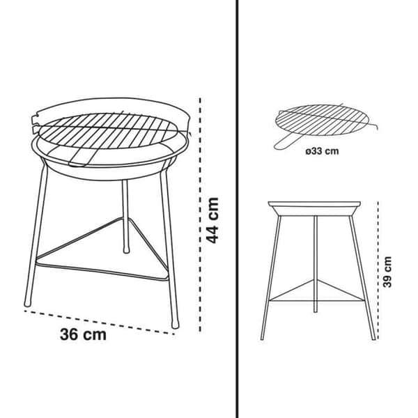 Kolgrill - Aktive Sport - 36 cm - Emaljjärn - Lätt och lätt att montera