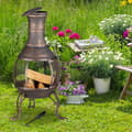 Miniatyrbild 3 av 6: Relaxdays mexikansk brasero, eldstickor, grill i trä, gnistskydd, trädgård, terrass, antik kamin, H 89cm, brons
