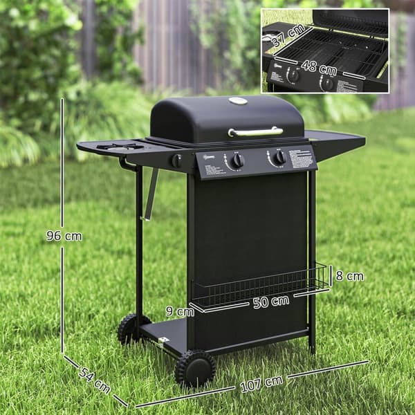 Gasgrill, 7 KW, 107x54x96 cm, Sort