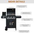 Miniatyrbillede 7 af 9: Gasgrill, BBQ Grillvogn med 3 brændere og 1 sidebrænder, 110x50x100 cm, Sort