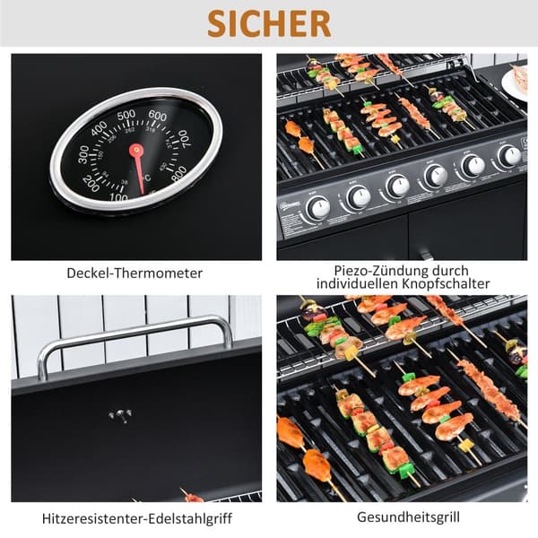 Grill för Barbecue, Gasgrill BBQ Grillvagn, 135x50x100 cm, Svart