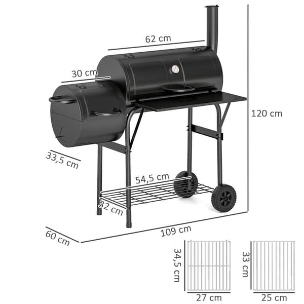 Kulgrill, 109x60x120 cm, Sort