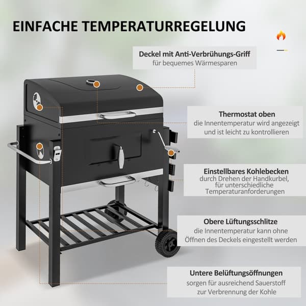Kulgrill, 113x65x108 cm, Sort
