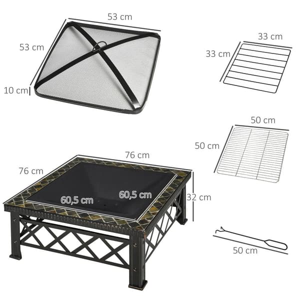 Tulisija, 3-in-1, 76x76x47 cm, Musta