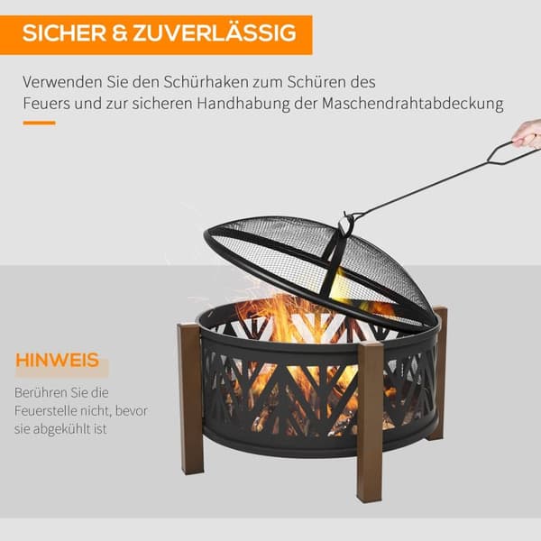 Bålfad, 2-i-1 Bålfad med gnistvagt og grillrist, Ø78x60H cm, Sort og Brun