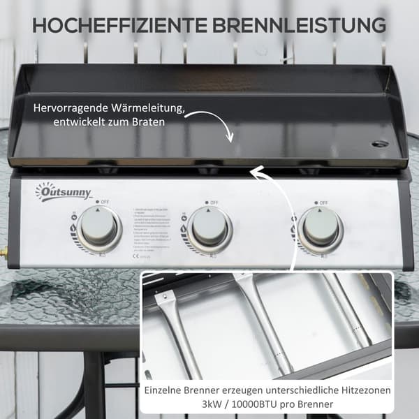 Gasgrill, 10000BTU/2,5 KW, 63x48x21 cm, Svart