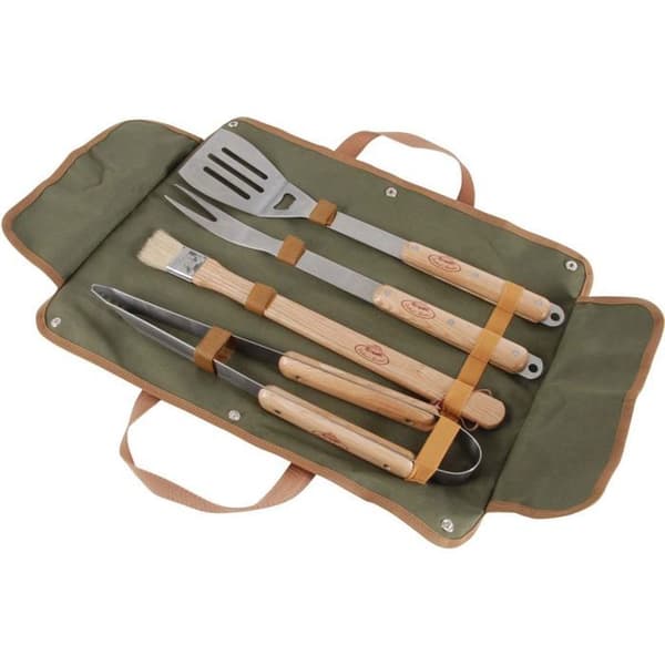 Set med 4 grillredskap i rostfritt stål och ask med påse - metall - borste - överlägsen kvalitet