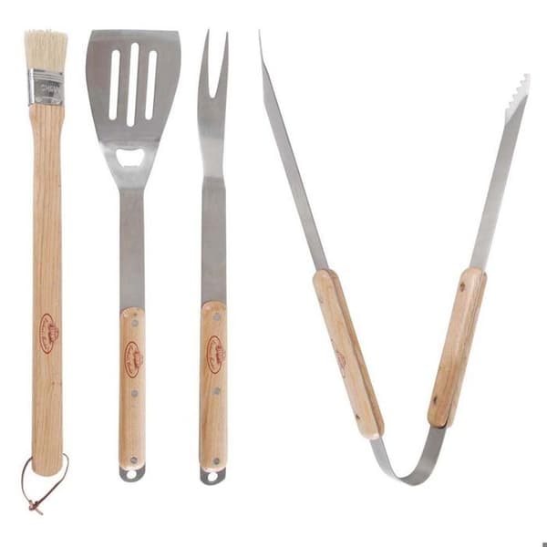 Set med 4 grillredskap i rostfritt stål och ask med påse - metall - borste - överlägsen kvalitet