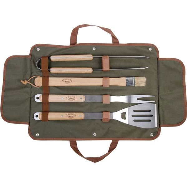 Set med 4 grillredskap i rostfritt stål och ask med påse - metall - borste - överlägsen kvalitet
