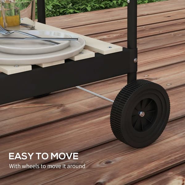 Rootz Charcoal Grill BBQ Smoker - Barbecue - Outdoor Cooker - Justerbar höjd - 103x47x95 cm röd med hjul och trähylla