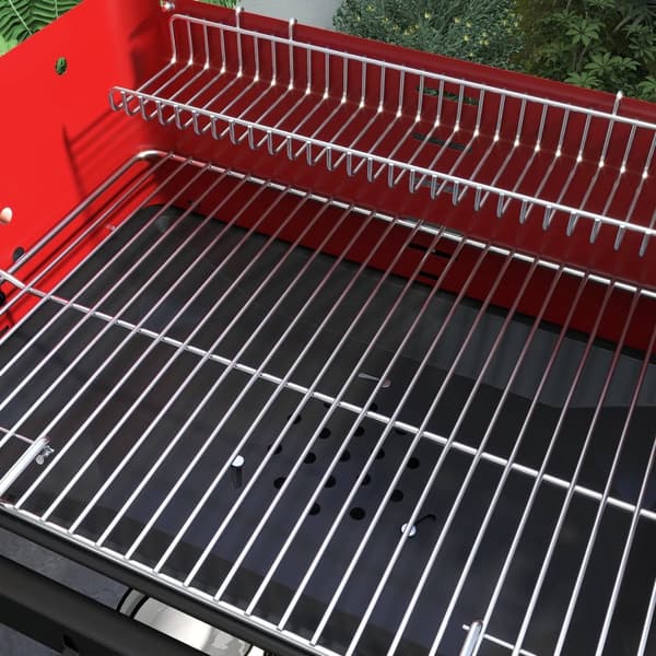 Rootz Charcoal Grill BBQ Smoker - Barbecue - Outdoor Cooker - Justerbar höjd - 103x47x95 cm röd med hjul och trähylla