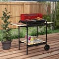 Miniatyrbild 2 av 10: Rootz Charcoal Grill BBQ Smoker - Barbecue - Outdoor Cooker - Justerbar höjd - 103x47x95 cm röd med hjul och trähylla