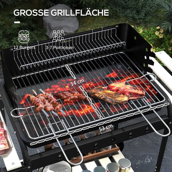 Rootz Charcoal Grill - BBQ Smoker - Barbecue Grill - Justerbara matlagningsnivåer - 103x47x95 cm - Svart