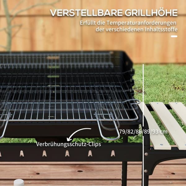 Rootz Charcoal Grill - BBQ Smoker - Barbecue Grill - Justerbara matlagningsnivåer - 103x47x95 cm - Svart