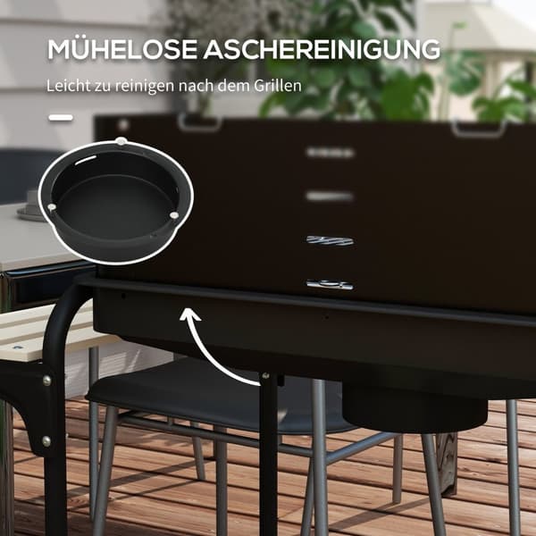 Rootz Charcoal Grill - BBQ Smoker - Barbecue Grill - Justerbara matlagningsnivåer - 103x47x95 cm - Svart