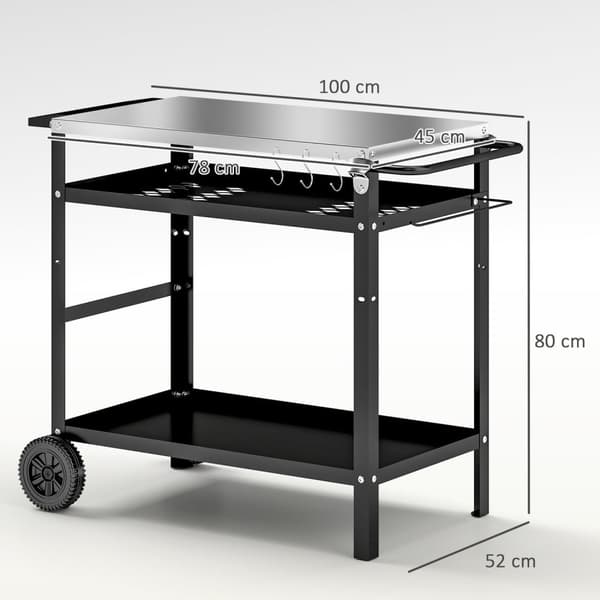 Rootz Grill Car - BBQ Serveringsvogn - Grill Bord - Robust & Easy Clean Surface - Rustfrit stål - 100x52x80cm sort, grå