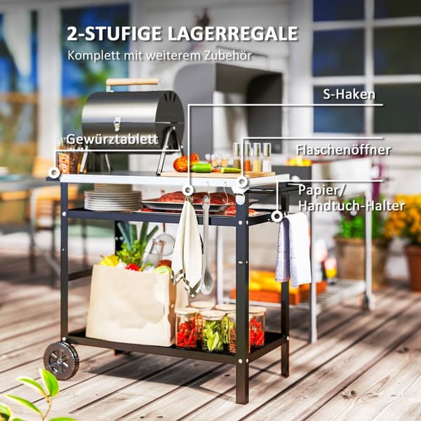 Rootz Grill Car - BBQ Serveringsvogn - Grill Bord - Robust & Easy Clean Surface - Rustfrit stål - 100x52x80cm sort, grå