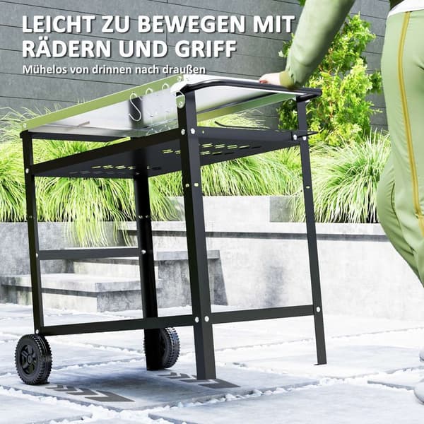 Rootz Grill Car - BBQ Serveringsvogn - Grill Bord - Robust & Easy Clean Surface - Rustfrit stål - 100x52x80cm sort, grå