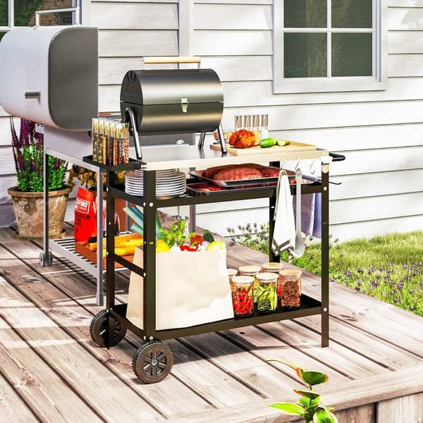 Rootz Grill Car - BBQ Serveringsvogn - Grill Bord - Robust & Easy Clean Surface - Rustfrit stål - 100x52x80cm sort, grå