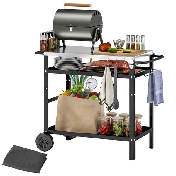 Rootz Grill Car - BBQ Serveringsvogn - Grill Bord - Robust & Easy Clean Surface - Rustfrit stål - 100x52x80cm sort, grå