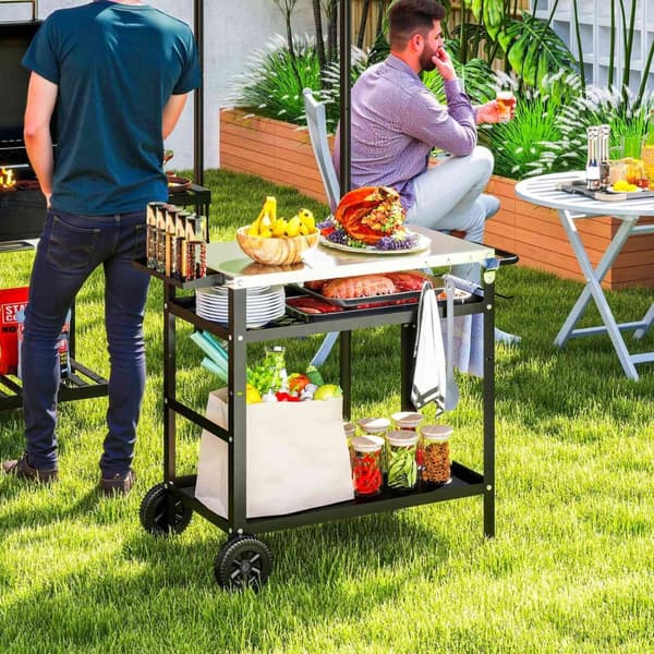 Rootz Grill Car - BBQ Serveringsvogn - Grill Bord - Robust & Easy Clean Surface - Rustfrit stål - 100x52x80cm sort, grå