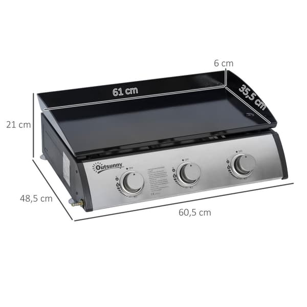 Rootz 3 Burner Gas Grill - Portable BBQ - Utomhuslagning - Non -Stick Grill Plate - Rostfritt stål - Easy Transport - 63 cm x 48 cm x 21cm