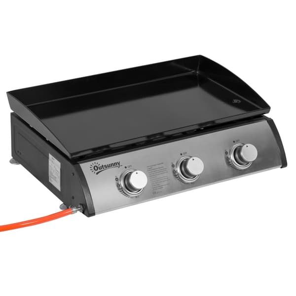 Rootz 3 Burner Gas Grill - Portable BBQ - Utomhuslagning - Non -Stick Grill Plate - Rostfritt stål - Easy Transport - 63 cm x 48 cm x 21cm