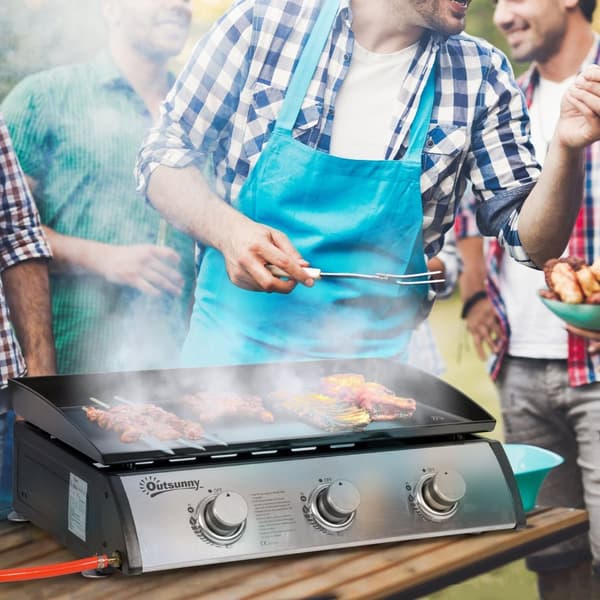 Rootz 3 Burner Gas Grill - Portable BBQ - Utomhuslagning - Non -Stick Grill Plate - Rostfritt stål - Easy Transport - 63 cm x 48 cm x 21cm