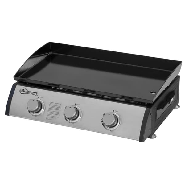 Rootz 3 Burner Gas Grill - Portable BBQ - Utomhuslagning - Non -Stick Grill Plate - Rostfritt stål - Easy Transport - 63 cm x 48 cm x 21cm