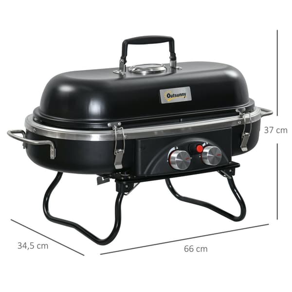 Rootz Portable Gas Grill - Foldbar BBQ - Garden Grill - Compact & Easy Cleaning - 66 cm x 34,5 cm x 37 cm