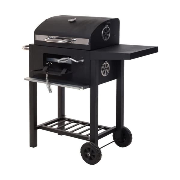 Kolgrill med lock och hjul 48,5 x 36 x 96 cm Svart