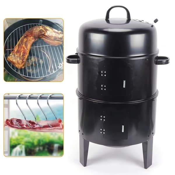 3-in-1 BBQ-Grilli – Savustin, Grilli & Haudutuspata | Suuri Kapasiteetti & Säädettävä Ilmavirtaus