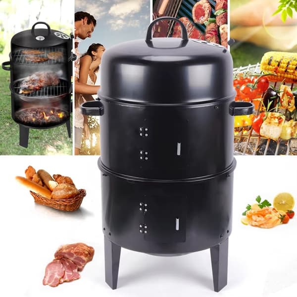 3-in-1 BBQ-Grilli – Savustin, Grilli & Haudutuspata | Suuri Kapasiteetti & Säädettävä Ilmavirtaus