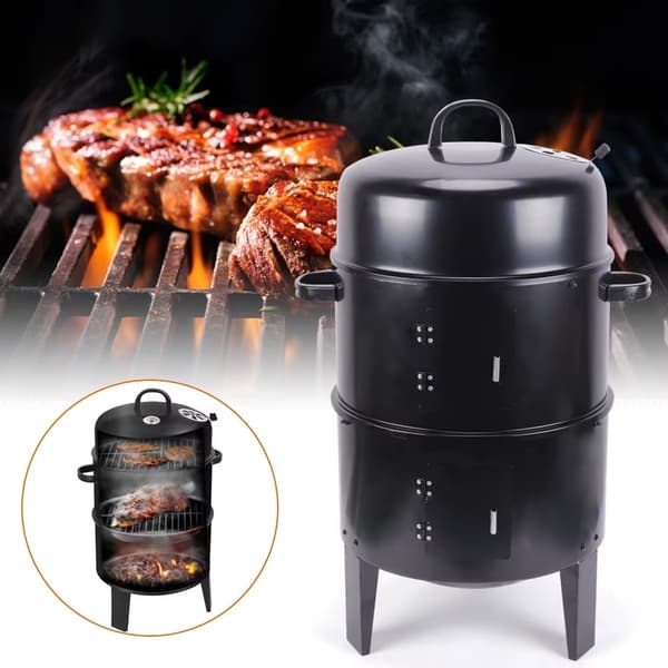 3-in-1 BBQ-Grilli – Savustin, Grilli & Haudutuspata | Suuri Kapasiteetti & Säädettävä Ilmavirtaus