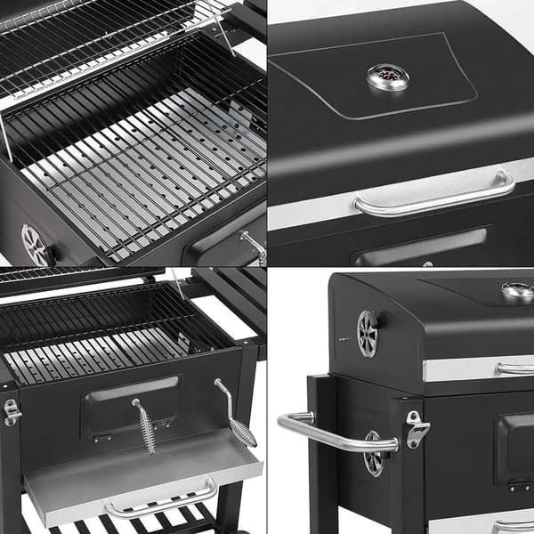 Stor BBQ-grill med hjul, termometer, stor grillflade & opbevaringshylder – perfekt til familie og venner