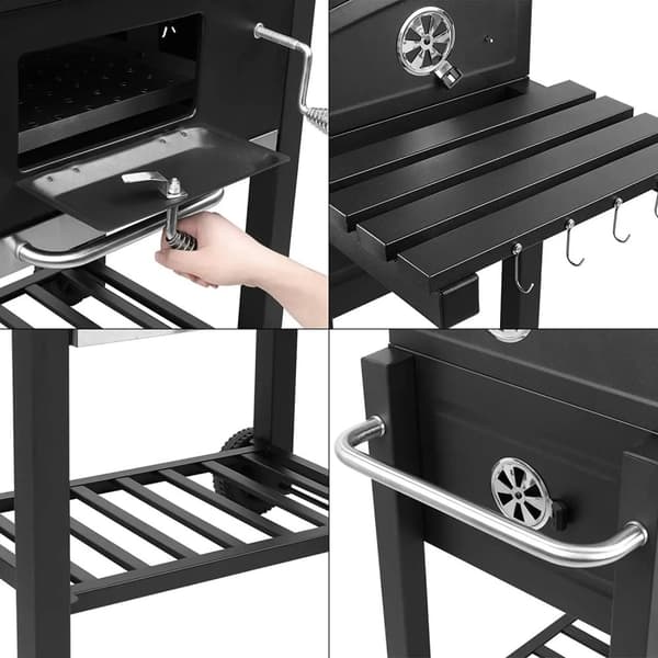 Stor BBQ-grill med hjul, termometer, stor grillflade & opbevaringshylder – perfekt til familie og venner